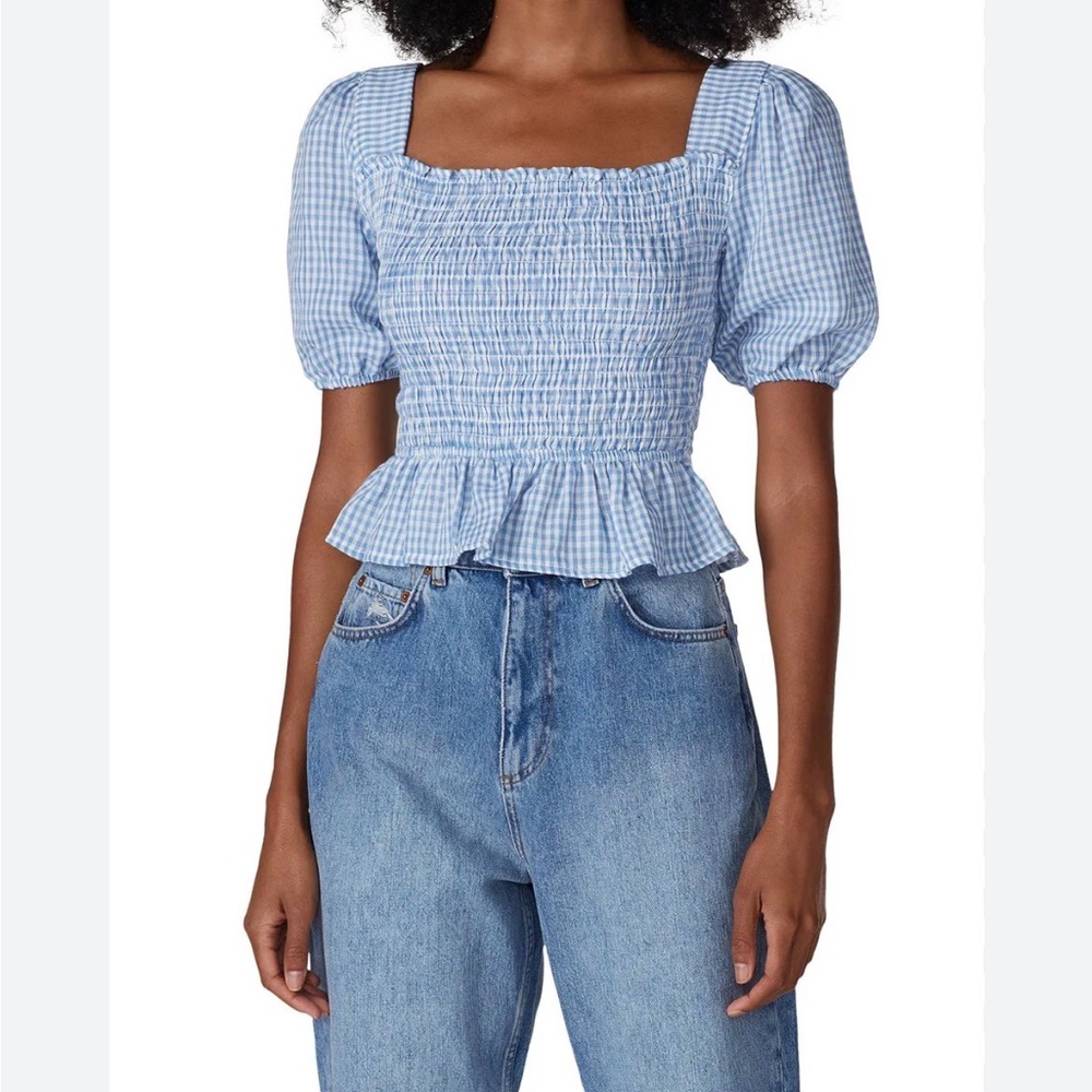 Louna Blue Gingham Smocked Blouse